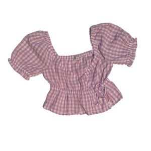 NWT American Eagle Pink Gingham wrap Blouse
